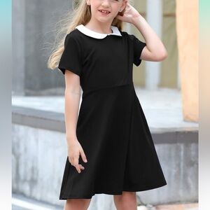 Girls Wednesday Addams Flare Dress w/Pockets Dark Academia, Emo, Witchcore Sz 8